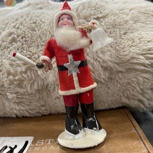 Vintage Felt Chenille Celluloid Santa Figurine Made in Japan